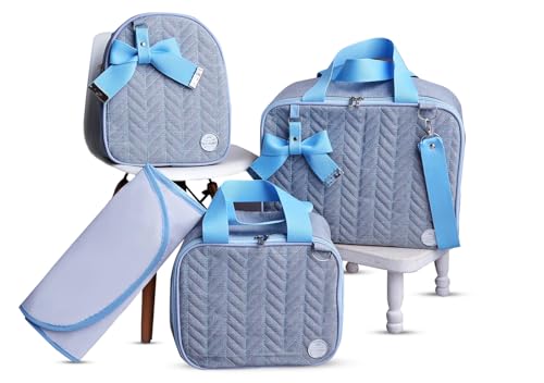 Kit de Bolsa Mala Maternidade 4 Peças Jeans (AZUL BEBE)