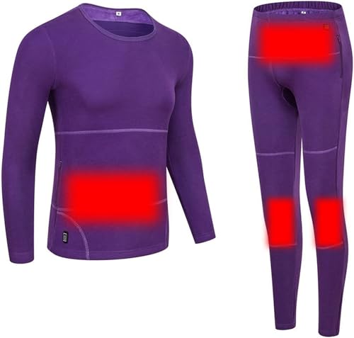 Conjunto de Ropa Interior Térmica con 3 Niveles de Calor, Lavable, con Alimentación USB para Esquiar, Pescar y Acampar (Unisex)(Purple,3XL-3XLarge)