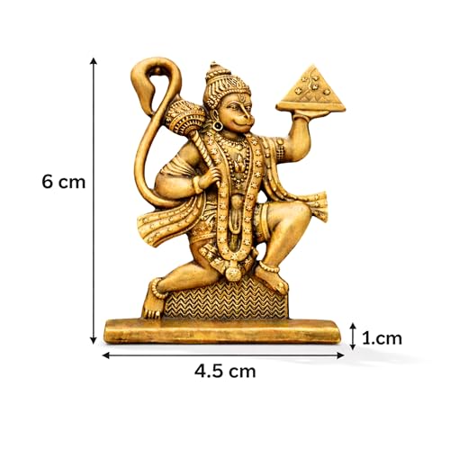 Image of 6cm Height Unique Hanuman ji Idol with Double Sided Design Hanumanji Murti Bajrangbali Statue for Home Temple&Car Dashboard,Office,Gift- for Good Luck & Fortune|(Gold)(Pack of 01)