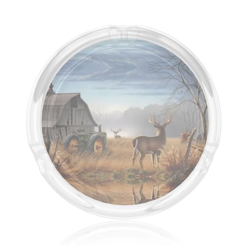 Cenicero de cristal con patrón de caza de ciervos, diseño de cenizas volantes de 8,5 cm, perfecto para decoración de escritorio del hogar y la oficina