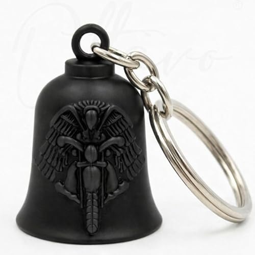 Image of OTTAVO Motorcycle Guardian Bell Keychain, Winged Bike Embossed Design, Metal, Biker Accessory