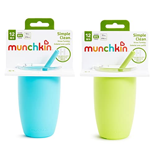 Munchkin Simple Clean Tumbler, Straw Cups for Toddlers 1-3, with Peel Open Straw for Easy Cleaning, Spill Proof Sippy Cup for Kids 12+ Months, 10 Ounce, 2 Pack, Blue/Green - image 6
