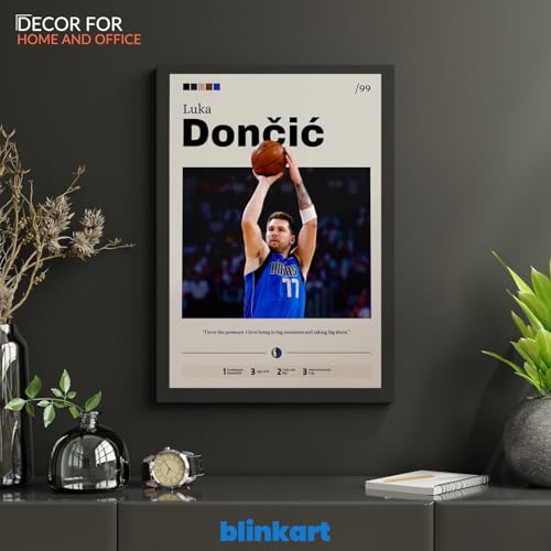 Image of BLINKART Luka Doncic | Nba Basketball Player | Synthetic Wood Photo Framed Wall Hanging Poster Room & Office Bedroom Living Boys And Girl Room Home Wall Hanging | 12x18 Inches