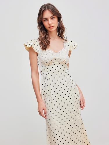 CIDER Holiday Dress Polka Dot Lace Trim Sweetheart Neck High Waist Maxi Dress Wedding Guest Sleeveless3