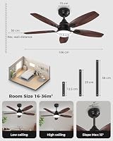 Deckenventilator mit Beleuchtung, Leiser 106cm DC-Ventilator mit Fernbedienung, Dimmbare Lampe 3000K-6500K, 5 Flügel, 6 Geschwindigkeiten, Timer, für Schlafzimmer, Esszimmer, Wohnzimmer, Küche, Büro – Ansicht 5