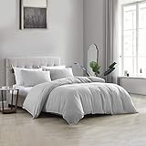 Brielle Home Wesley Solid Cotton Matelasse Textured Duvet Cover Set, Silver, King, Gray