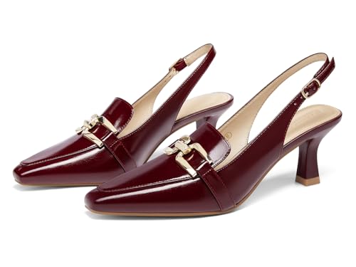 Image of Fashare Womens Slingback Heels Kitten Low Dress Shoes Closed Toe Metal Chain Elegant Work Pumps