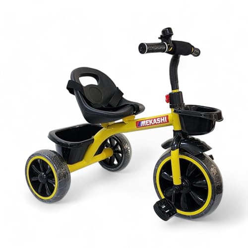 Image of MEKASHI T-001RW Plug N Play Kids Trike /Baby Tricycle, Big Size Storage Basket, Bell, Comfortable Seat with Seat Belt, 12 to 48 Months, Load Upto 35Kg, Easy Assembly, Heavy Guage Steel Frame, Yellow