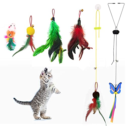 ROSAUI Katzenspielzeug Set Selbstgenießend mit Federn und Katzenminze, 8 Stück Interaktive Hängende Intelligenz Katzenspielzeug, 6 Ersatzanhänger für Indoor Kätzchen Cover
