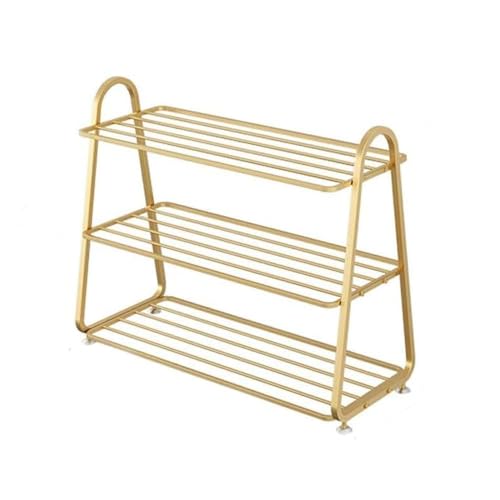 Image of MetalTouch 3-Tier Metal Shoe Rack for Entryway, Closet, or Bedroom ? Stackable & Space-Saving Shoe Organizer Shelf ? Rustproof, Heavy-Duty Storage ? Gold