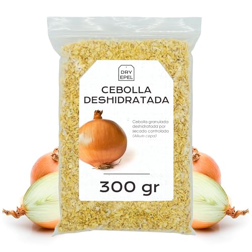 Cebolla Granulada Deshidratada 300 g - Cebolla Seca Granulada - Verdura Deshidratada - Sin Azucar Añadido, Sin Conservantes, Sin Gluten (300 gr, Cebolla Granulada)