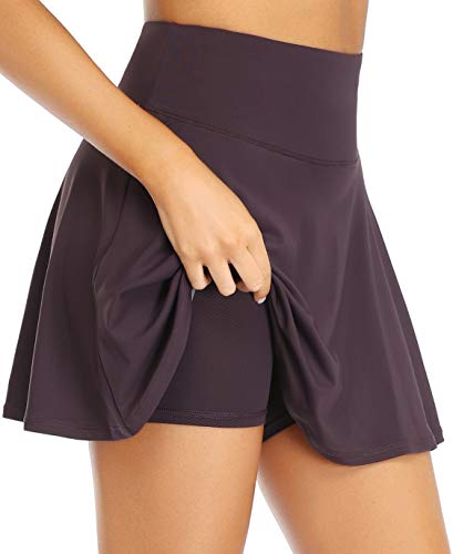 Oalka Women's Pleated Skirt with Pockets High Waist Sports Athletic Running Shorts Golf Tennis Skorts Vintage Violet Purple Large