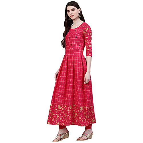 Image of Stylum Women's Checkered Rayon Flared Kurta with Dupatta Set
