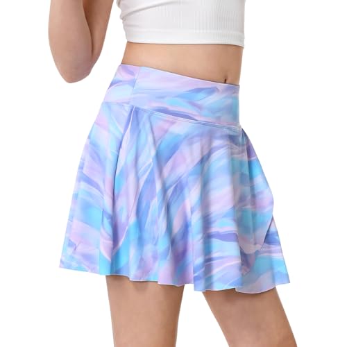 Athletic Skorts for Girls Tennis Golf Skirts with Shorts and Pockets Flowy Workout Golf Running Skirts Tie-Dye(Tie Dye-Purple,XL)4