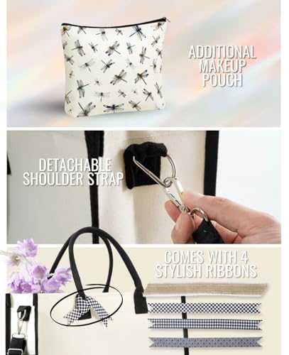 Image of InnoBeta Dragonfly Gifts for Women, Canvas Tote Bag with Top Zipper Closure and Shoulder Strap