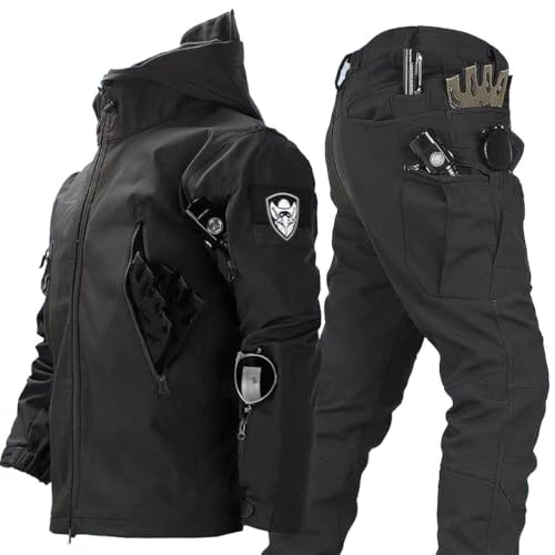 RVUEM Schwarz,L, 2-Teiliger Snowboard Schneeanzug Softshell Jacke FüR Herren MilitäRische...