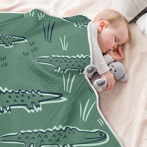 Image of Cute Alligator Crocodile Dinosaur Baby Swaddle Blanket for Boys and Girls, Muslin Baby Receiving Swaddle Blanket, Soft Cotton Nursery Swaddling Blankets for Newborn Toddler Infant