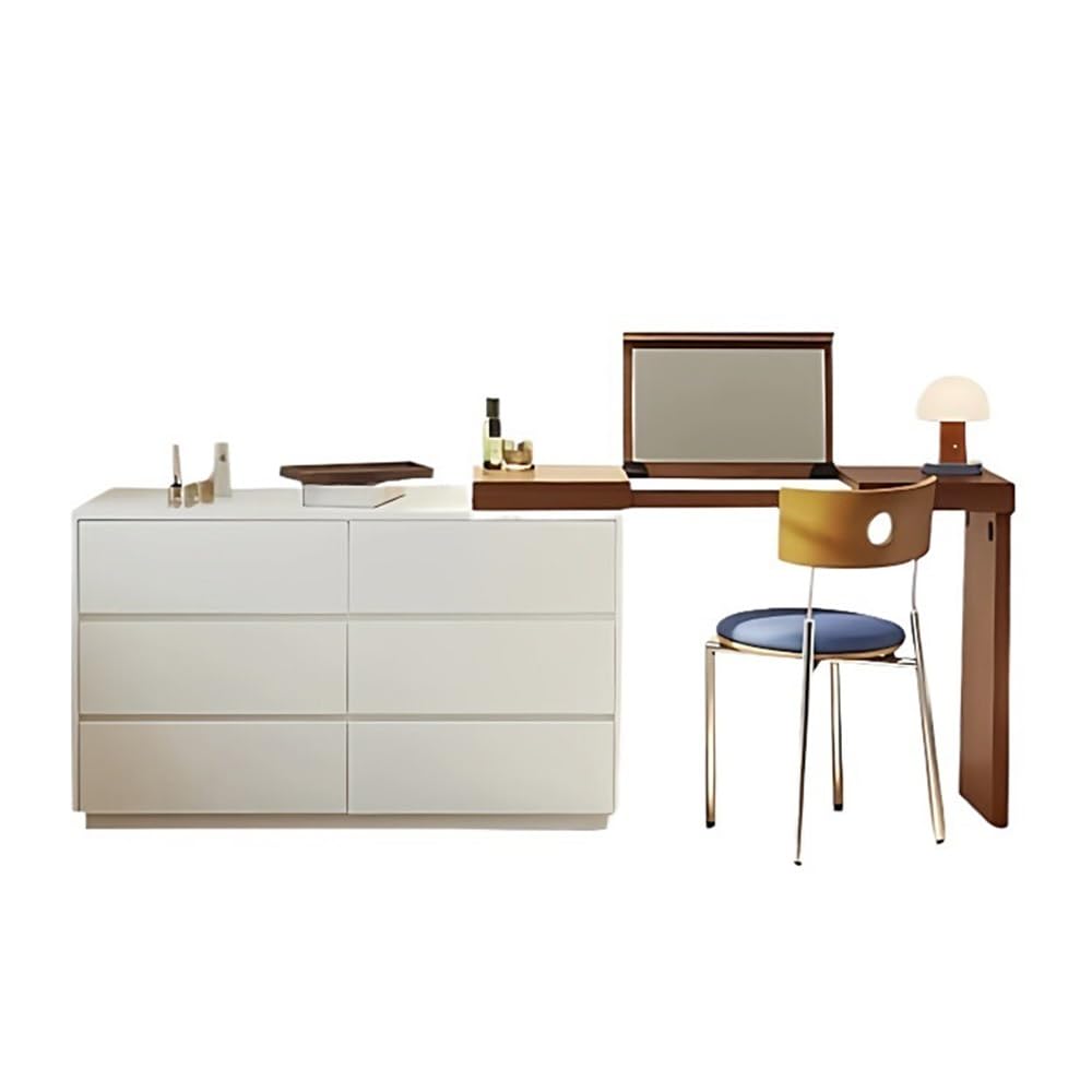asdchZen Elegant Vintage Cream Flip-Top Makeup Vanity Mirror With Solid Wood Storage Cabinet-Chic For Bedroom & Desk Ideal For Beauty Essentials & Stylish Decor