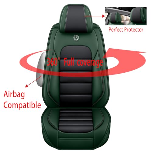 Image of Fit for Sedan SUV Pick-up Truck,Automotive,Ice Slik Nappa Leather Car Seat Covers,Waterproof Durability Washable Seat Covers,5 Seat Complete Set Standard Full Coverage Car Seat Cover(Green & Black)