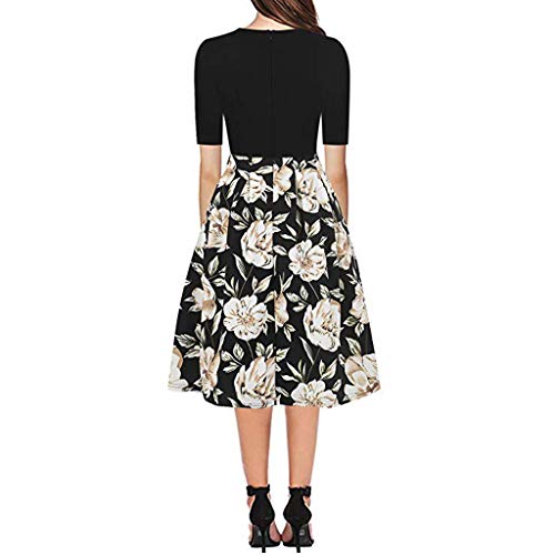 Rotes Kleid Eng Mode Women Vintage-Patchworktaschen Puffy Swing-Druck...