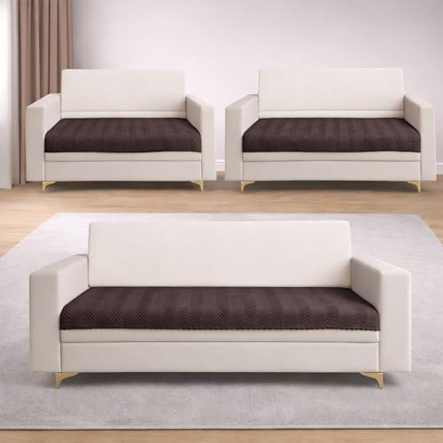 Image of Homerz Premium Velvet Sofa Cover Panel | Soft & Velvety Fabric | Rich Vibrant Colours | Sofa Protector for Living Room (Brown, 7 (3+2=2) Seater, Only Seat Cover)