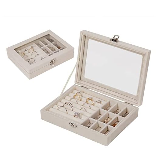 Schmuckkästen mit Glasdeckel, Schmuckkästchen, Schmucktablett mit Schloss, Schmuckkoffer, Schmuckschatulle, Schmuckbox Reise, 9 Gitter Schmuckaufbewahrung für Damen Ohrringe Armbänder Schmuck