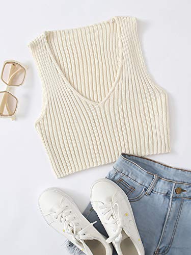 SweatyRocks Women's Ribbed Knit Crop Sleeveless V-Neck Sweater Vest Crop Tank Top3