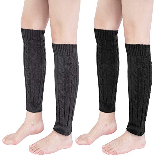 Chalier Cozy 2 Pares de Calcetin Calentador Mujer Invierno, Calcetines Largos de Punto, Calentadores Calcetines de Moda Retro(talla única/Gris Oscuro+Negro) Cover