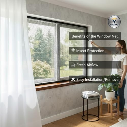 Image of Yuvraj Window Mosquito Net for Home | Fiberglass Insect Mesh with Self Adhesive Tape | Easy Install Fly & Bug Protection Net for Windows (Black, 2 * 3 ft)