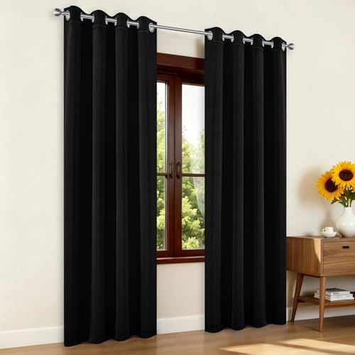 Joydeco Blackout Curtains for Bedroom,Black Out Curtains 84 Inch Long, Black Drapes with Grommets, Noise Reducing Energy Saving Thermal Insulated & Wrinkle-Free Drapes for Living Room, 2 Panels