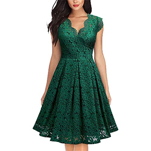 Vestido Vestido Retro de Encaje Femenino Vestido Swing de cóctel sin Mangas con Cuello en V