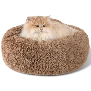 Dog Bed Calming Dog Beds for Small Medium Large Dogs – Round Donut Washable Puppy Dog Bed, Anti-Slip Faux Fur Fluffy Donut Cuddle Anxiety Cat Pet Bed(16” Khaki