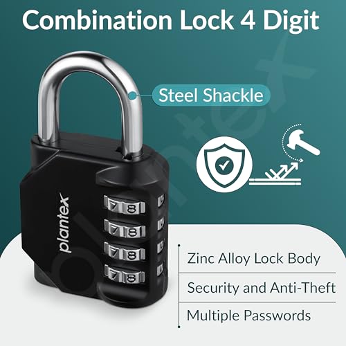 Image of Plantex 4-Digit Code Combination Door Locks /Number Lock /Portable Luggage Lock /Travel Lock for Briefcase /Laptop Bags - Pack of 1 (Black)