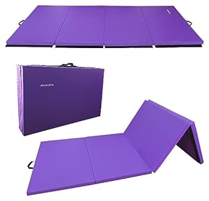 Signature Fitness Colchonetas multiusos de 4 x 8 x 2 pulgadas, extra gruesas, de alta densidad, antidesgarros, para gimnasia, gimnasio, ejercicio aeróbico, plegable, color morado