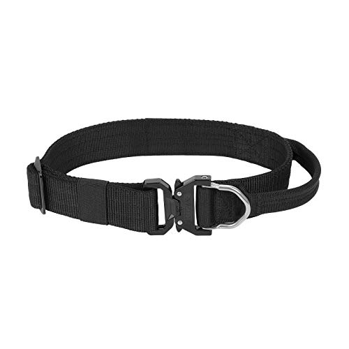 Icefang Tactical Dog Collar With Handle,Everyday Wear Pet Collar,1.5" Nylon Webbing,Metal Quick Release Buckle Integrated Stainless Steel D-Ring (L (17"-20"), Black) #TOP23