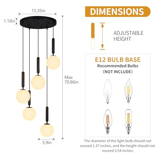 Image of Modern Black Pendant Light Hanging Fixture Light 5-Lights