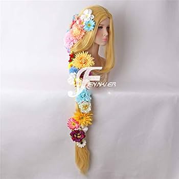Amazon.co.jp: コスプレウィッグ ラプンツェル 風 花の髪飾り付 耐熱