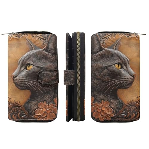 Image of COEQINE Ladies Wallets Pink Leopard Heart Black Printed Leather Phone Long Clutch Purses Check Coin Change Holder