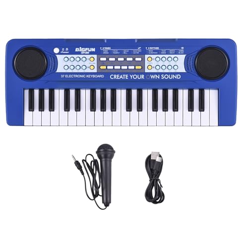 Piano électrique portable 37 touches bleu avec micro pour l'éveil musical des enfants