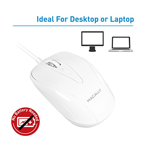 Macally UCTURBO 3 Button USB-C Wired Mouse for MacBook, MacBook Pro, white