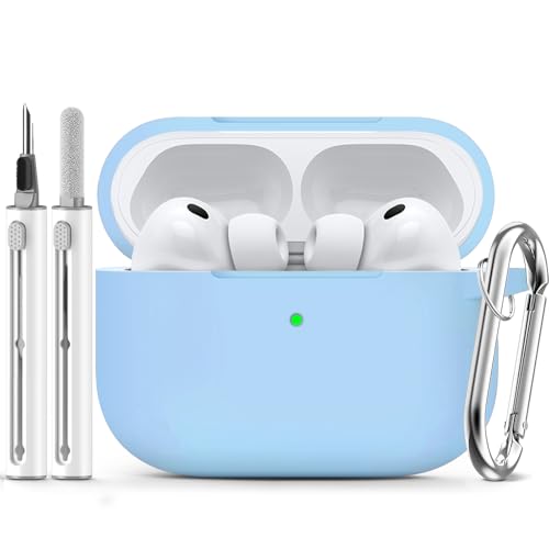 Image of Ljusmicker for AirPods Pro 3 Case 2025 with Cleaner Kit,Soft Silicone Protective Cover for Apple AirPods Pro 3rd Generation Cases for Women Men,for AirPod Pro 3 Cover with Keychain-Sky Blue
