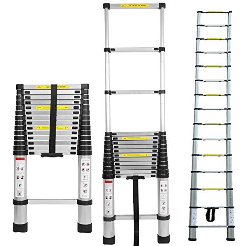 Preisvergleich Produktbild Teleskopleiter 4,4M Aluleiter Schiebeleiter Sprossenleiter, Ausziehleiter Rutschfester Teleskop-Design Mehrzweckleiter max 150 kg Belastbarkeit