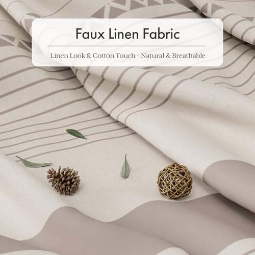 Image of AmazerBath Boho Shower Curtain, Modern Farmhouse Shower Curtain Set with Tassels, Rustic Faux Linen Pink Striped Shower Curtain with Hooks, Light Tan Toned, 72x72 Inches