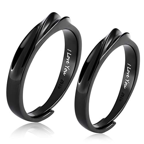 Daesar Anniversary Rings His and Her Rings Promise Ring Engraved I Love You Adjustable Rings Sterling Silver Rings Band