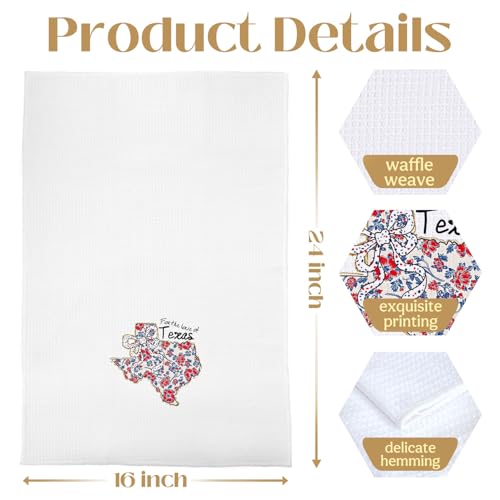 Image of Coquette Patriotic Kitchen Towels, 4th of July Hand Towels for Bathroom Decor, American Independence Day Texas Floral Map Decorative Dish Tea Towels for Kitchen, 16x24 Inch