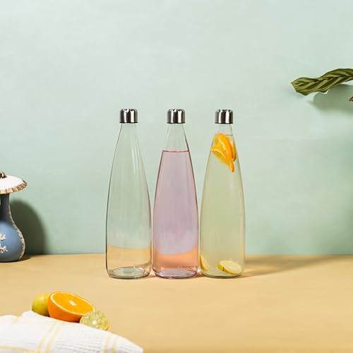 Image of Glassbunny Glass Water Bottle 750 ml with SS Leak Proof Lid | Airtight Transparent Drinking Bottle for Juice, Smoothie & Infused Drinks | Reusable Kitchen, Fridge & Travel Bottle | Pack of 3