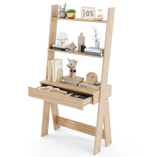 Giantex 3 Tier Ladder Desk with Drawer, 33' Width Ladder Shelf...