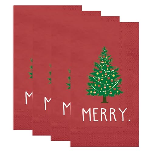 WRAPAHOLIC 50Pcs Christmas Paper Napkins - 3 Ply Merry Xmas Tree Pattern Guest Disposable Hand Towels for Bathroom, Christmas, Holiday, Party Celebration - 4.3 x 7.9 In – Image 4
