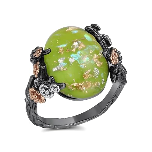 Henrietta Simulated Fire Opal Ring for Women by Ginger Lyne | Elven Gothic Black Plated for Engagement Promise or Statement -Tree Branch Flower Design Setting
