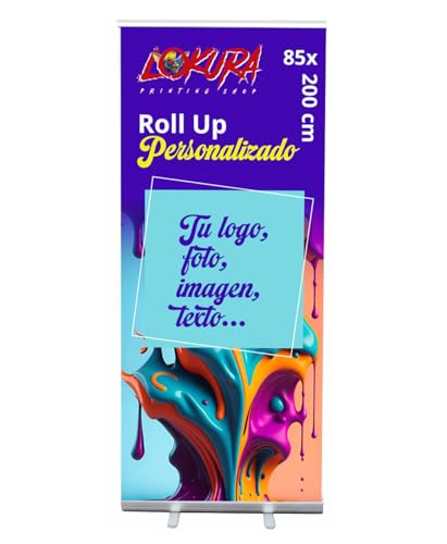 Lokura Printing Roll Up Personalizado Con Estructura De Banner Enrollable - Lona Personalizada Ideal Para Bodas, Eventos, Cumpleaños Y Campañas De Publicidad Con Bolsa De Transporte 85x200cm